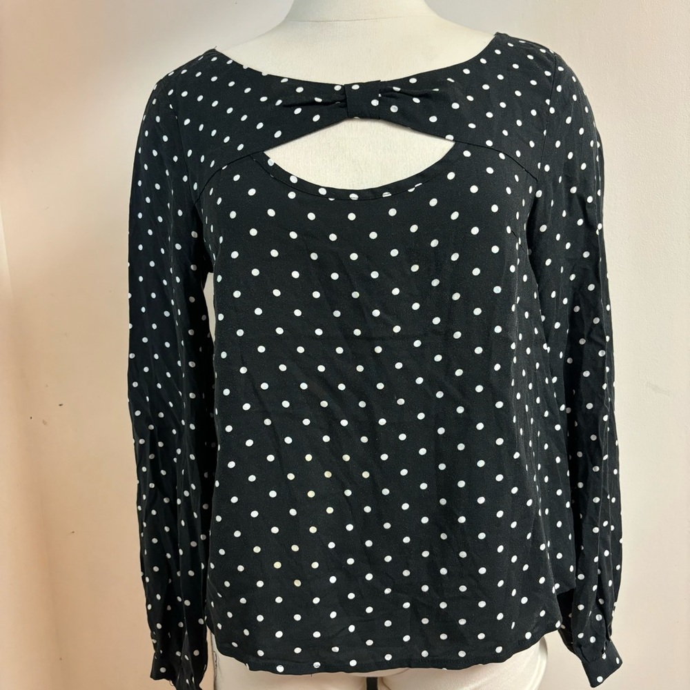 Eyeshadow Black and White Bow Cutout Polka Dot Long Sleeve Blouse size S